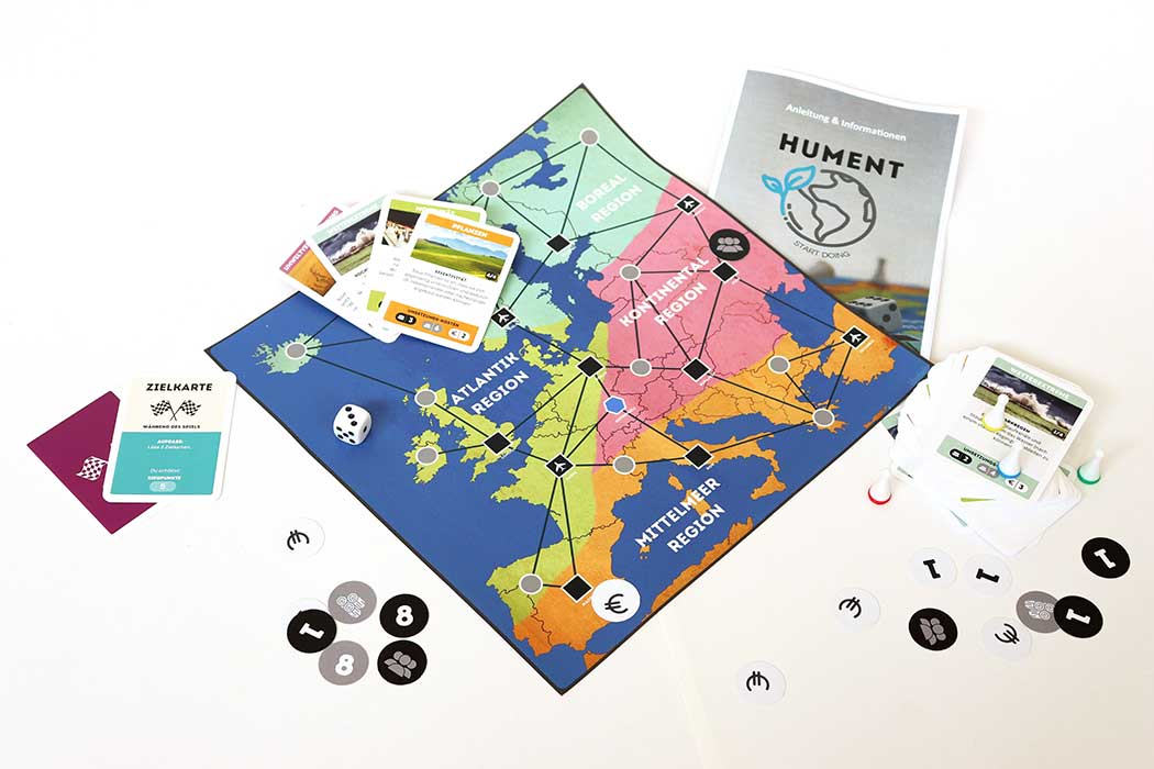 Umweltbewusstsein spielerisch vermitteln: Die erste Ausgabe des Brettspiels HUMENT konzentriert  sich auf Europa. Foto : Quirin Stross